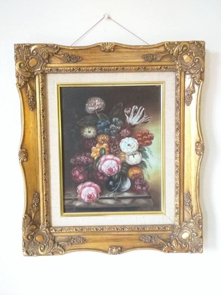Old master style still life Dutch Flemish roses tulip small oil ...