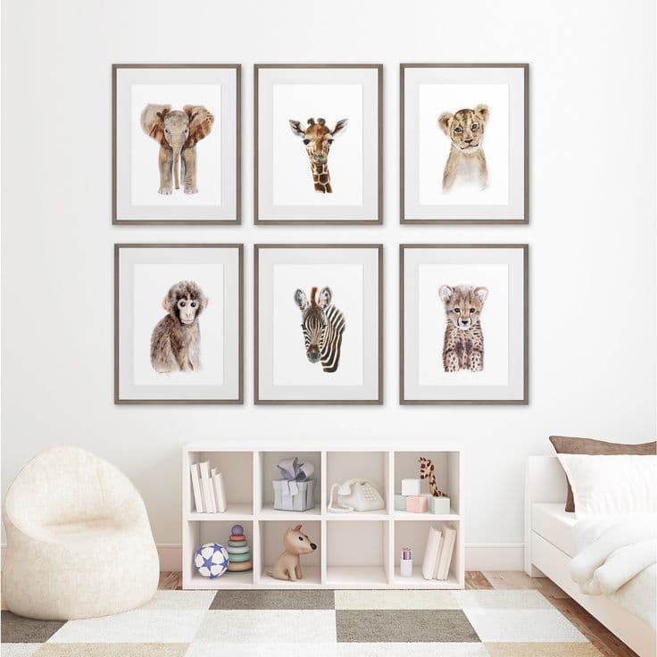 Framed Safari Baby Animal Print Set of 6 - 24x30 Frame / Rustic ...