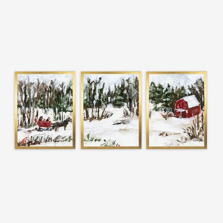 Winter's Barn Triptych - Set of 3 | 8x10 art prints, Barn art, Triptych