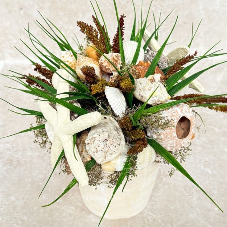 11" Shell Arrangement Centerpiece | Coastal christmas decor, Seashell ...