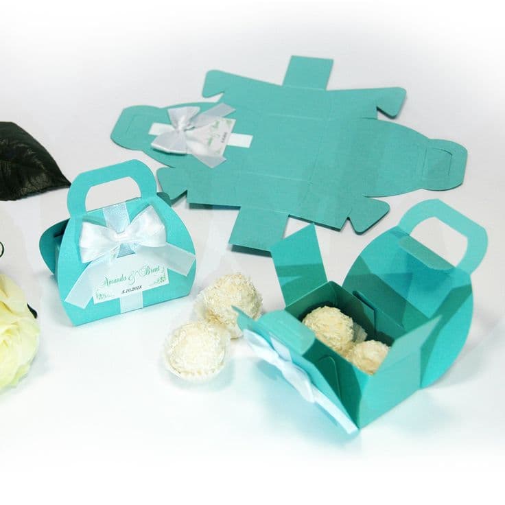 Mint Wedding Favor Gift Box With Satin Ribbon, Bow and Your Names ...