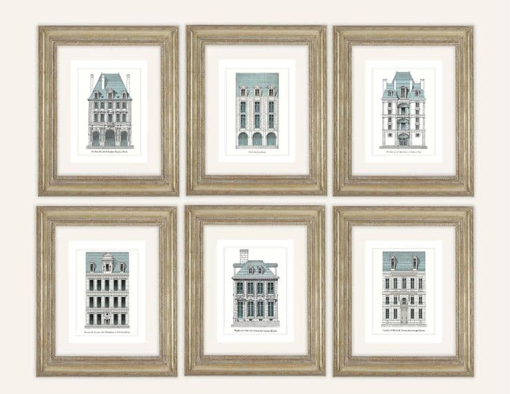 6 Set of French Architectural Illustrations With Blue Details Archival ...