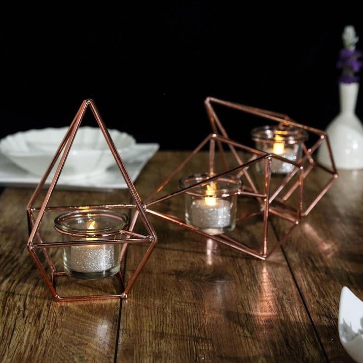 16 Geometric Candle Holder Set With Votive Glass Holders, Linked Metal ...