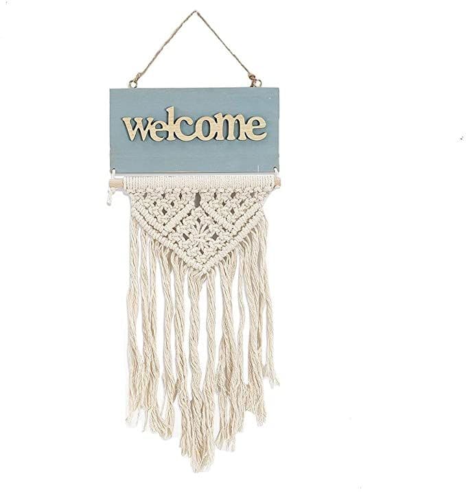 Handmade Welcome Door Sign Hanging Wall Macrame Woven Fringe Wall ...