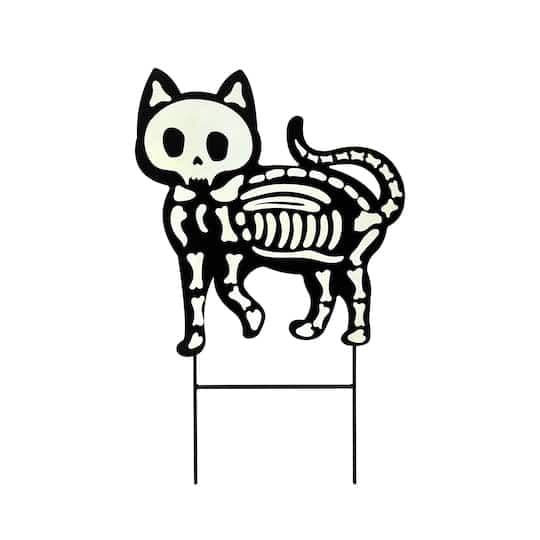 Halloween Skeleton Cat Glow-in-the-Dark Metal Yard Stake by Ashland ...