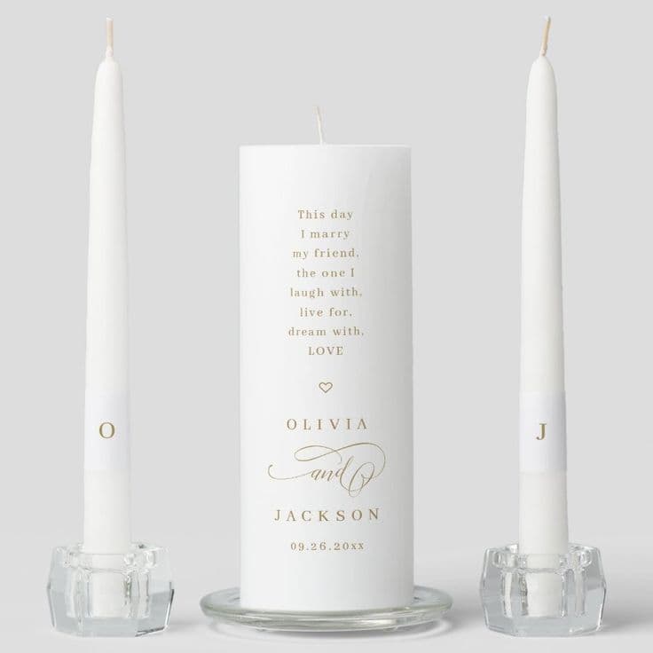 Gold simple elegant romantic script wedding unity candle set Zazzle ...