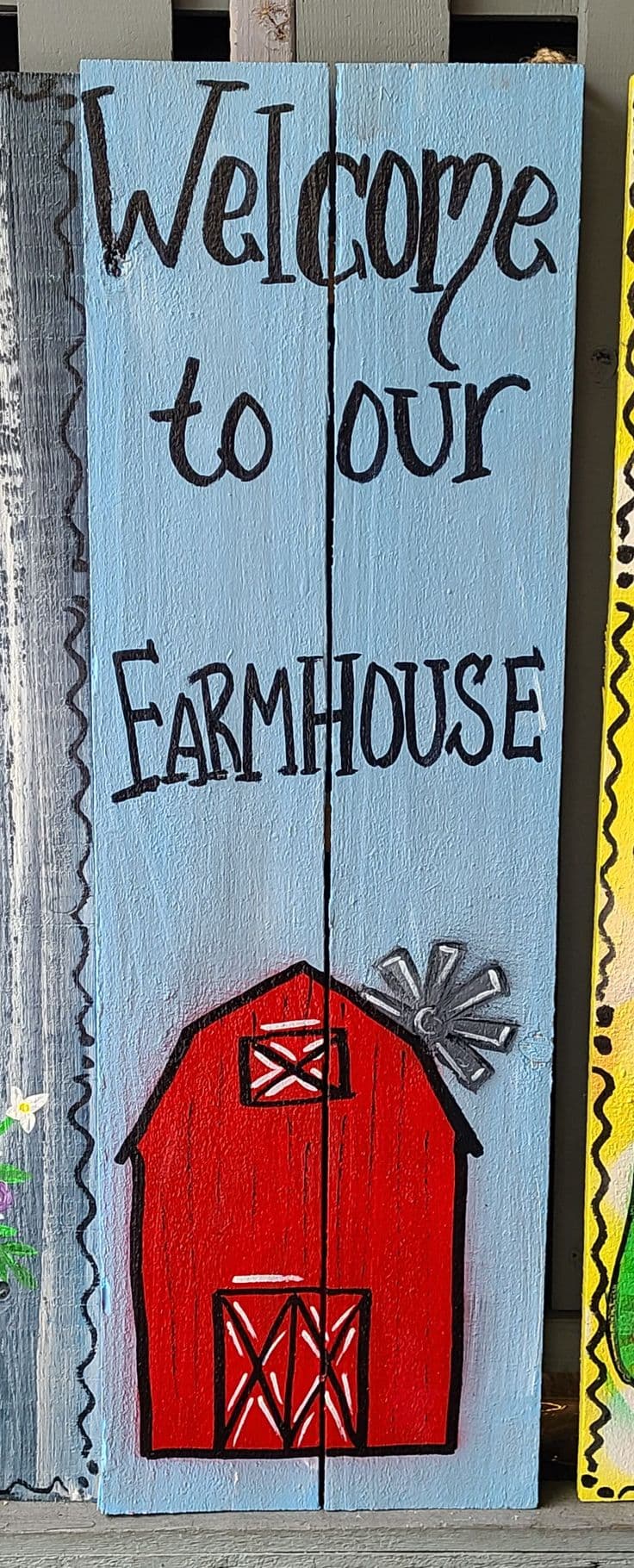 Barn farmhouse | Wooden welcome signs, Painted wood signs, Porch signs