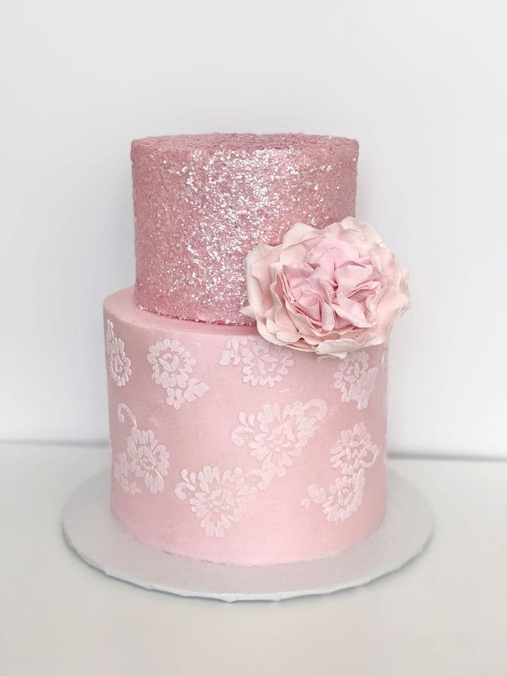 Sparkly pink cake | Pink birthday cakes, Pink cake, Birthday cake with ...