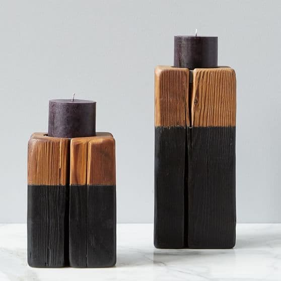 Rustic Wood Candle Pillars, Set of 2