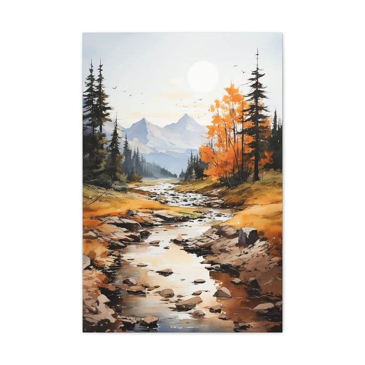 Rocky Mountain Majesty: Creek in Fall Forest Watercolor Landscape Print ...