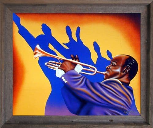 Framed Wall Picture Decor Birth of the Blues Trumpet Man Music Rustic ...