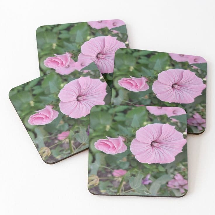Pink Hibiscus Flower Coasters - Set of 4