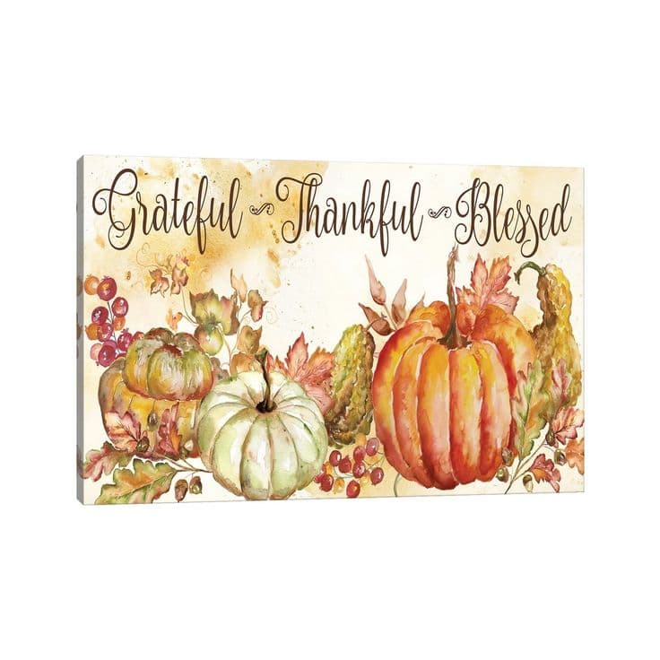 iCanvas "Watercolor Harvest Pumpkin Grateful Thankful Blessed" by Tre ...