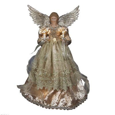 Kurt Adler Platinum Angel Tree Topper, Fabric in Silver/Yellow, Size 18 ...
