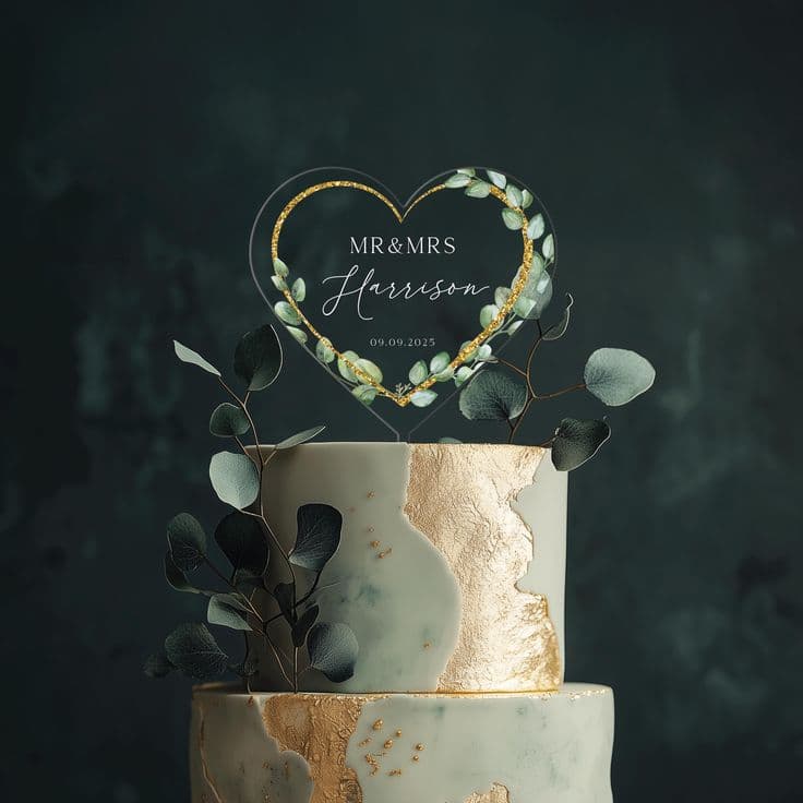 Floral Wreath Wedding Cake Topper, Acrylic Cake Topper for Wedding ...