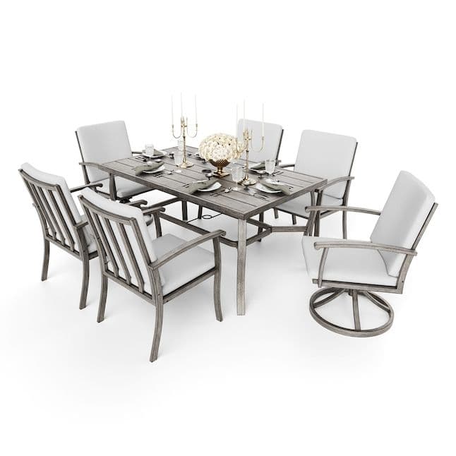 7-Piece Aluminum Patio Dining Set with Swivel and Dining Chairs