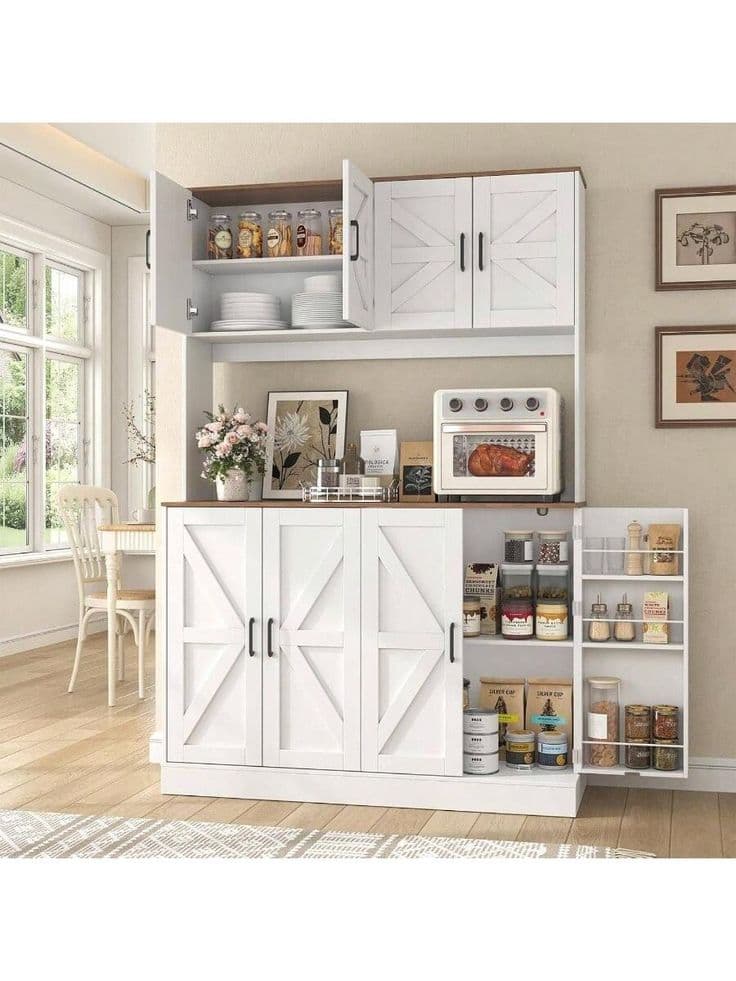 71" Tall Farmhouse Pantry Storage Cabinet, Large Pantry Storage Cabinet ...