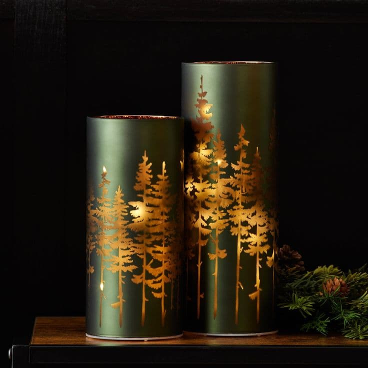 Frosted Pine Trees Glass Candle Holder (Set of 2) - Pier 1 | Christmas ...