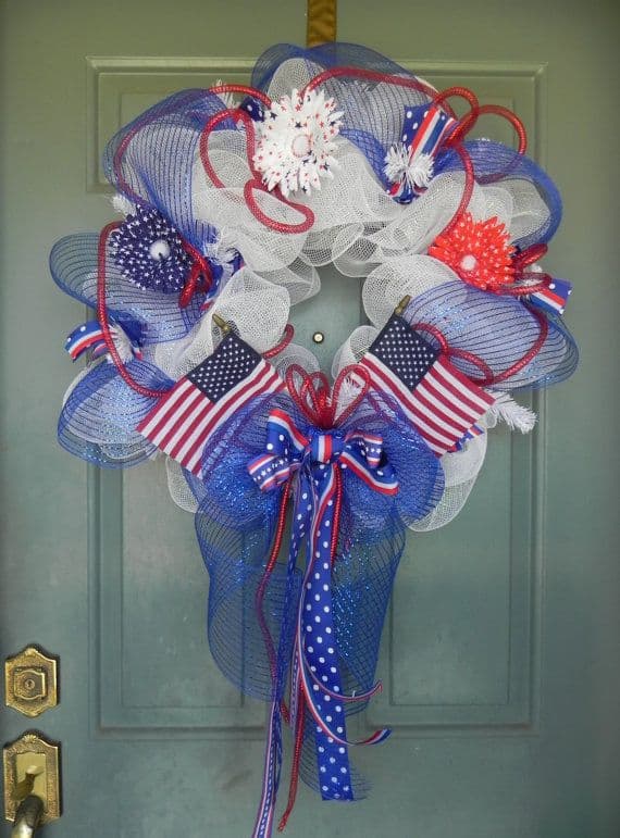 Patriotic Deco Mesh Wreath - Poly mesh Wreath - 4th of July Wreath ...