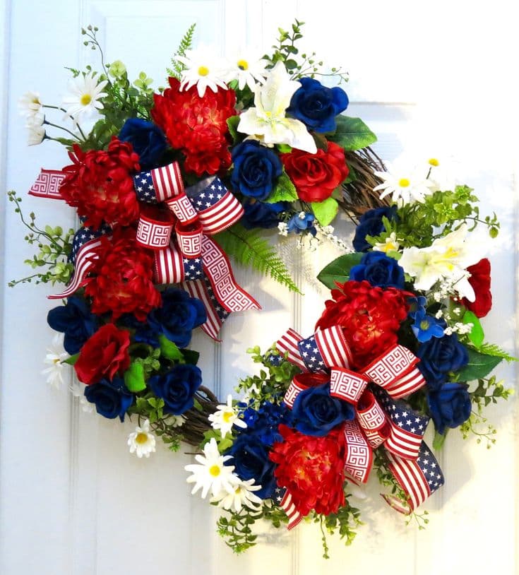 Summer Wreaths for front door, Patriotic Wreath, American Flag Wreath ...