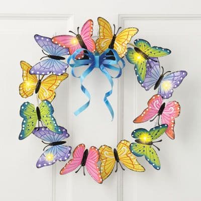 Lighted Butterfly Metal Door Wreath | Butterfly decoration, Butterflies ...