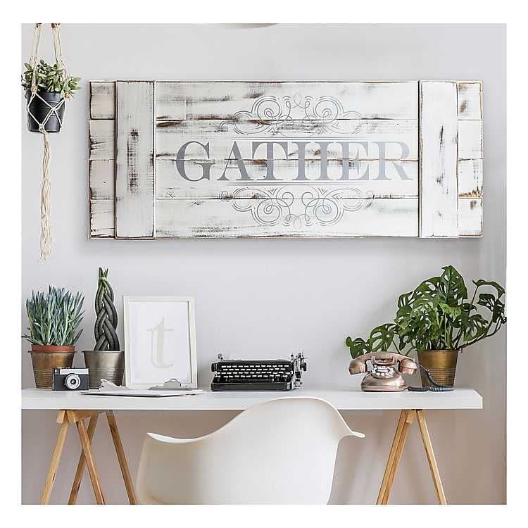 Gather Distressed White Wood Plank Wall Plaque in 2020 (With images ...