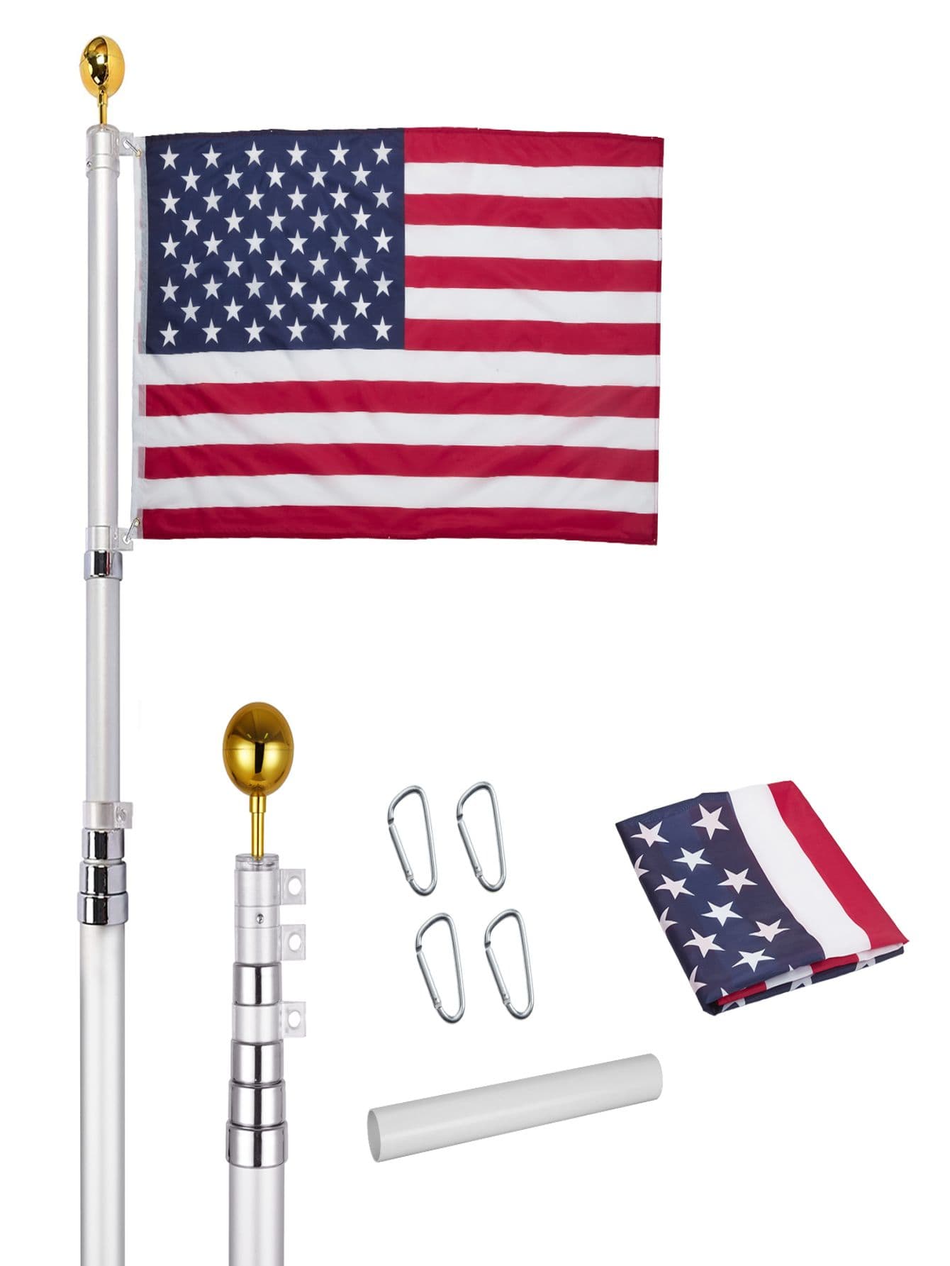 Displaysworker 20ft telescoping upgrade thick flag poles kit heavy duty ...