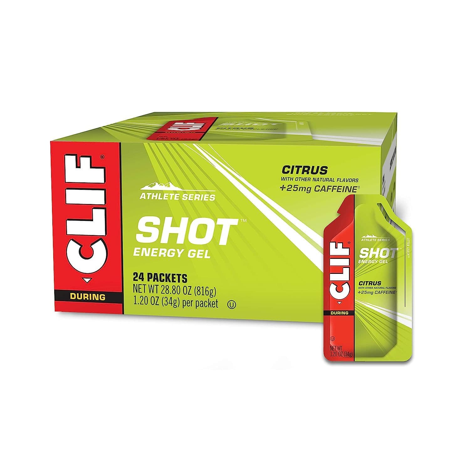 Clif shot energy gels citrus flavor 25mg caffeine non gmo quick carbs ...