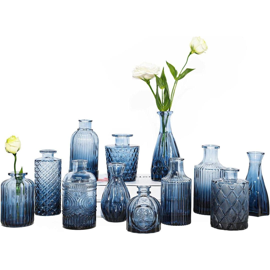 12 Blue Glass Bud Vases | Blue themed vases