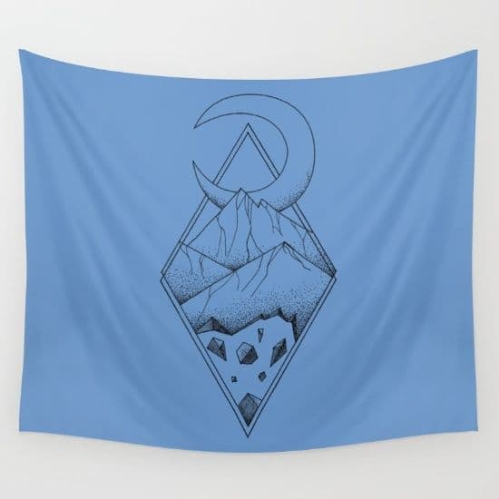 Geometric mountain in a diamonds with moon (tattoo style - black and ...