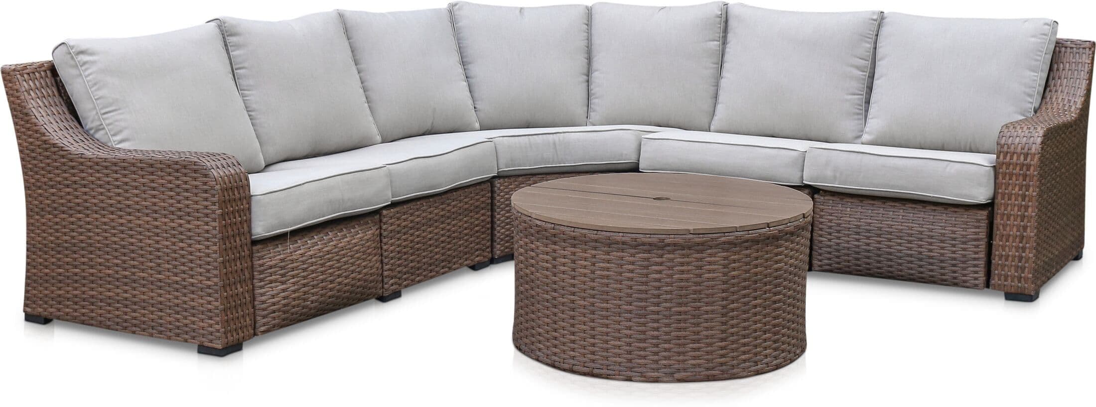 Shoreline Outdoor Reclining Sectional and Coffee Table - Pecan/White ...