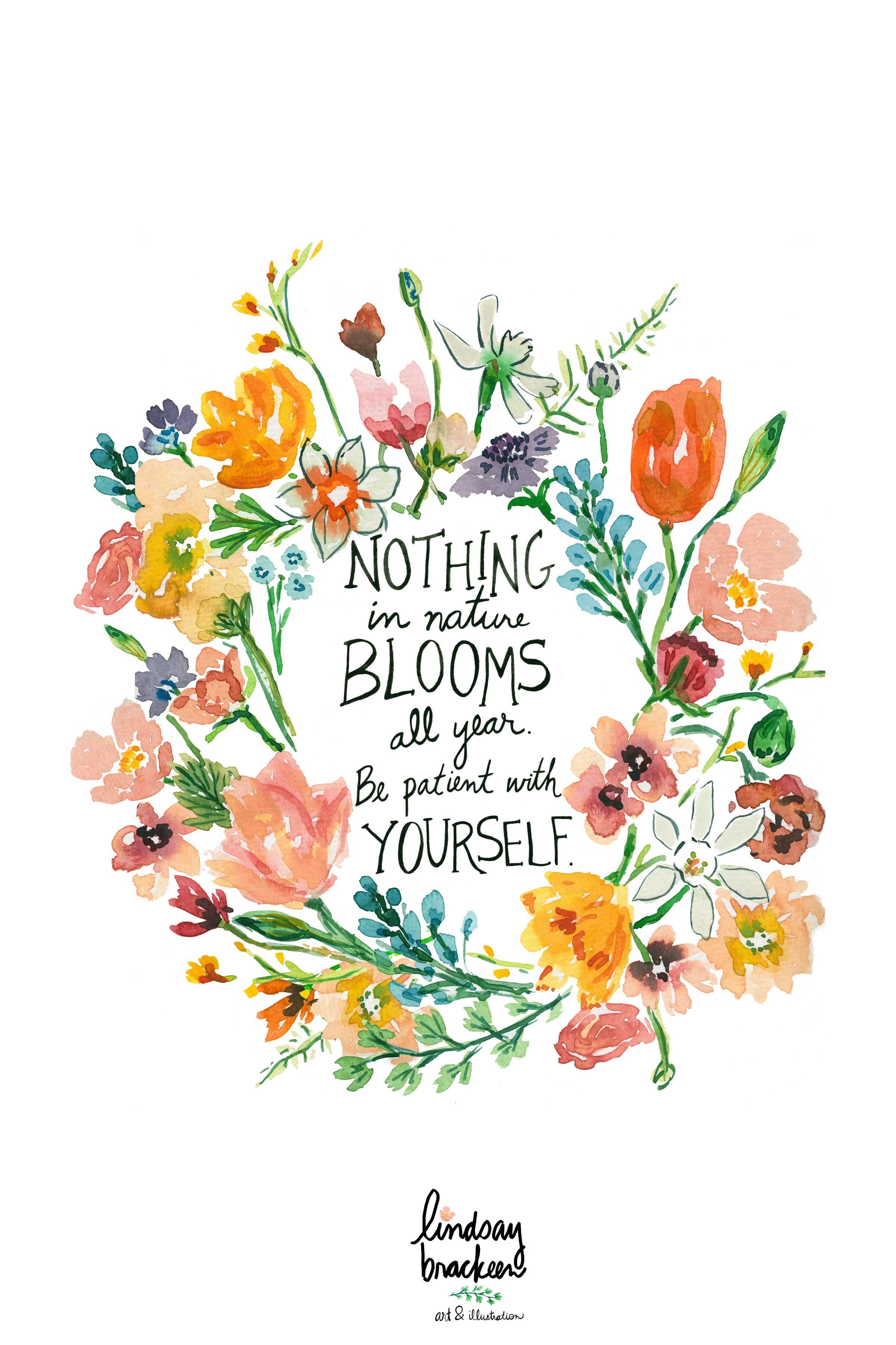 Floral Flowers Quote Art Print Watercolor Wreath Illustration ...