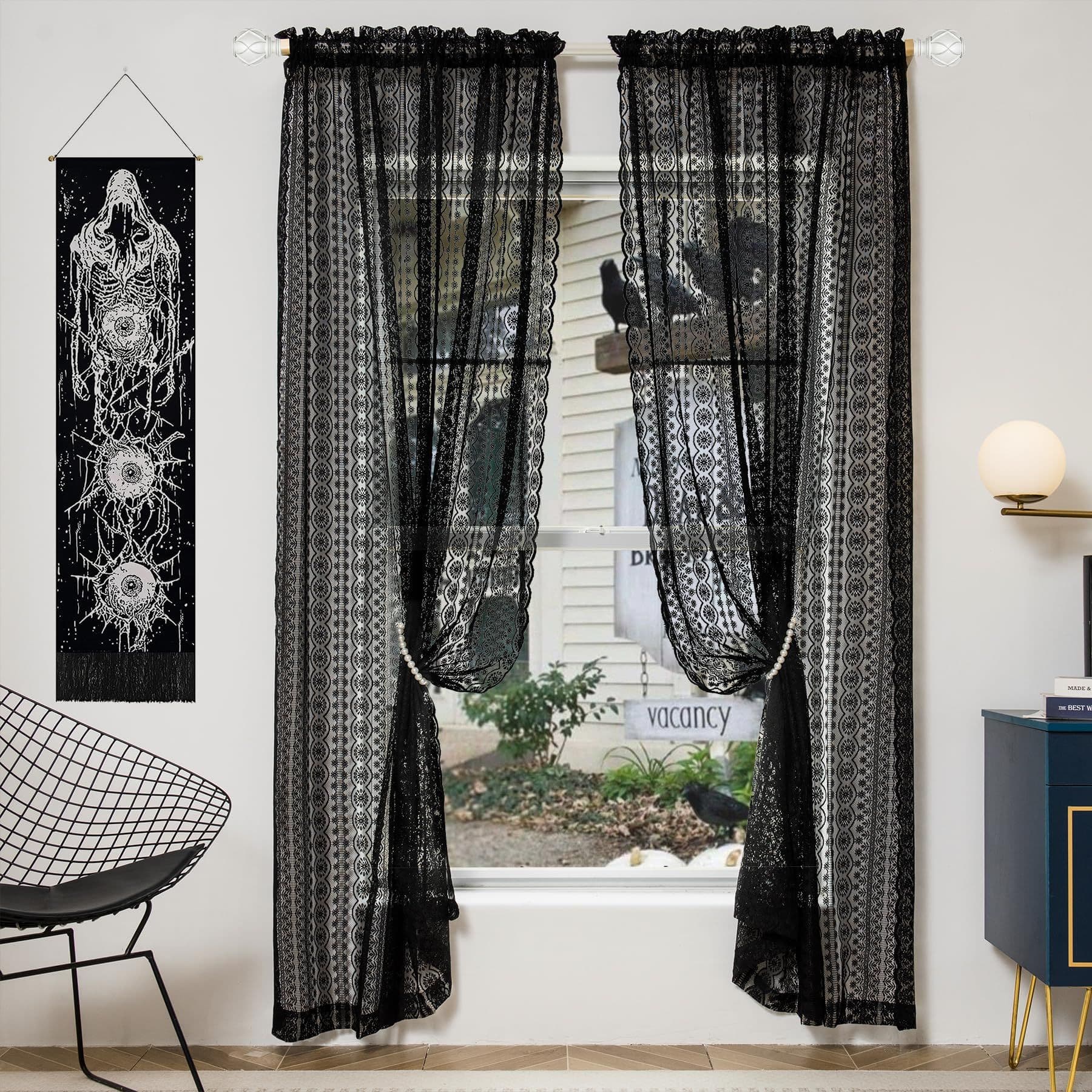 WestWeir Black Lace Curtains, Gothic Sheer Lace Curtain Panels, Vintage ...