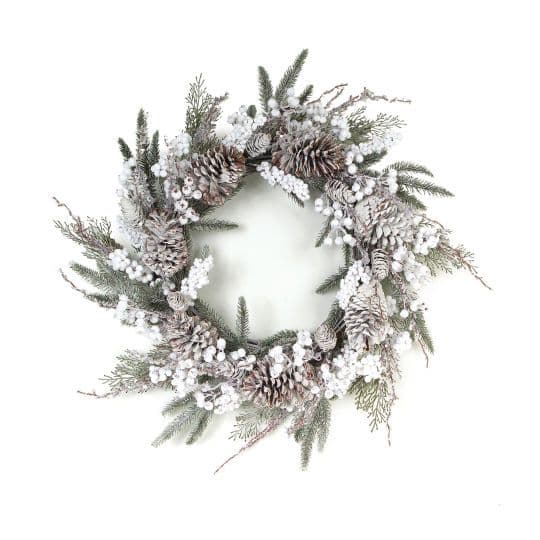 Frosted Pine & Berry Wreath with Cones