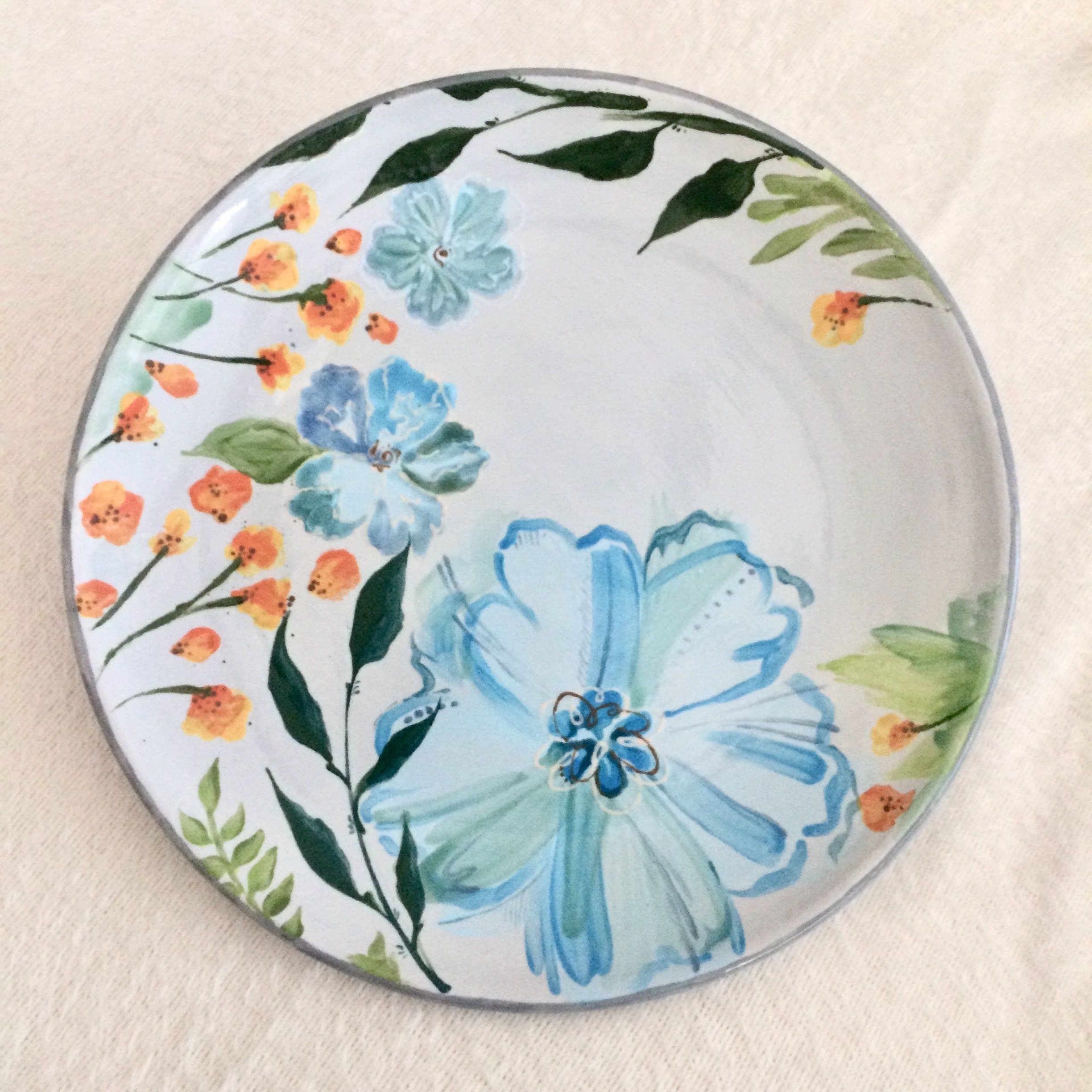 Hand-painted Ceramic Plate with Flowers