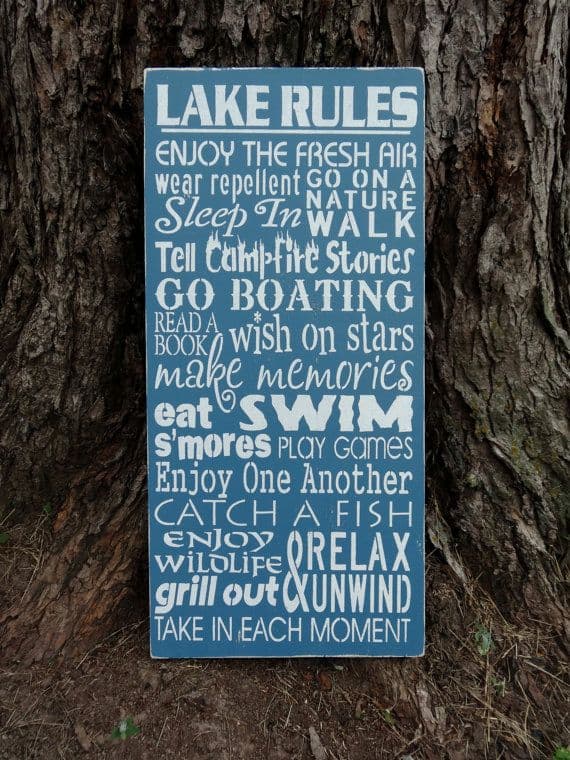 Shabby Chic Cottage Rustic Distressed Lake Rules Wooden Sign | Etsy ...