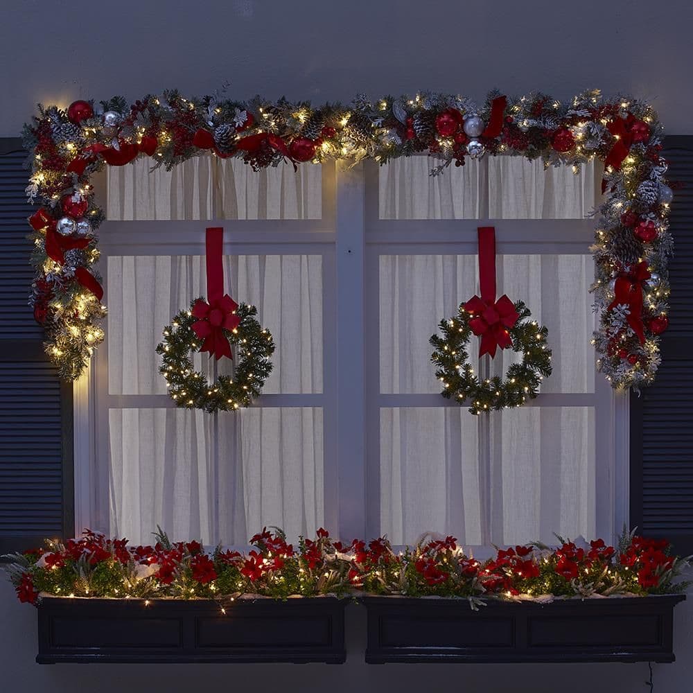 The 18" Cordless Prelit Outdoor Window Wreath | Christmas window ...