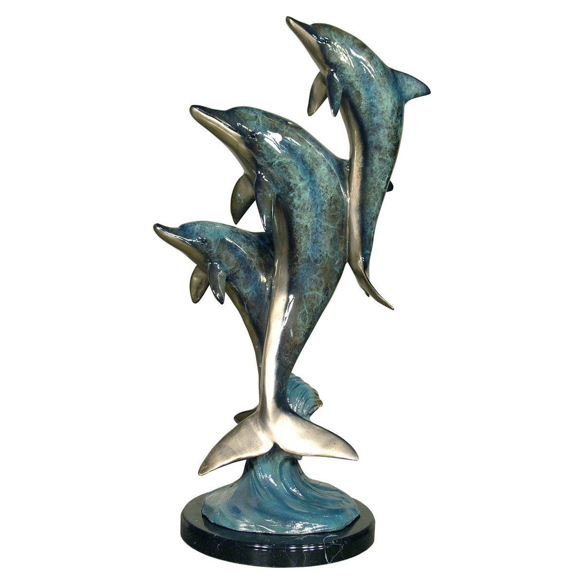 Dolphin Family Bronze Sculpture With Marble Base, Special Patina Finish ...