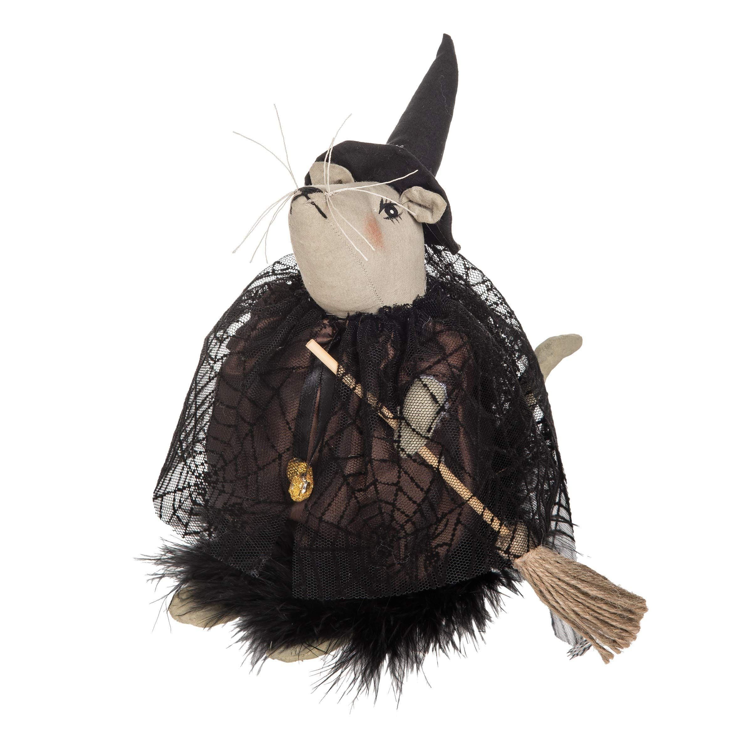Gallerie II Reba Rat Witch With Broom And Lacy Black Cape Halloween Joe ...