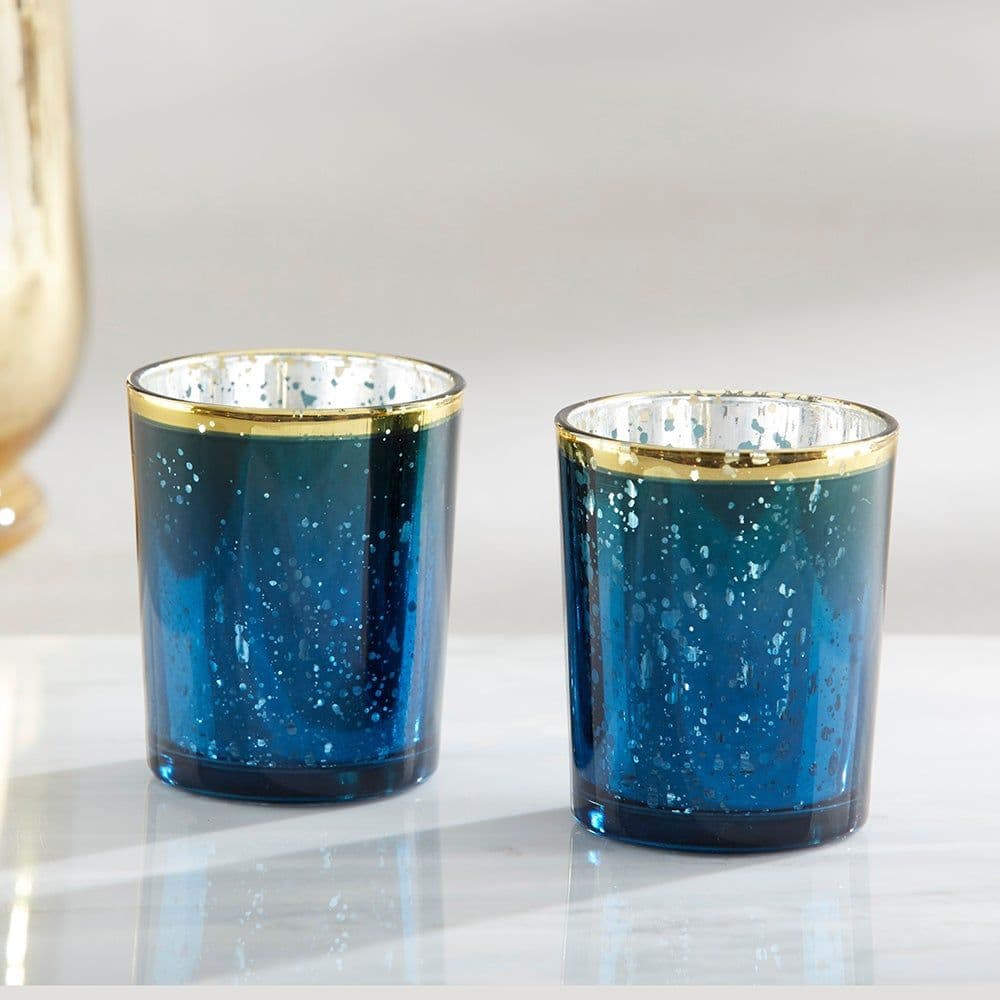 Blue Mercury Glass Tea Light Holder (Set of 4) | Mercury glass tea ...