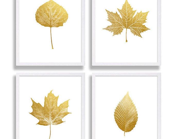 Gold Foil Prints Leaf Art Prints Elegant Decor Living Room Art | Etsy ...