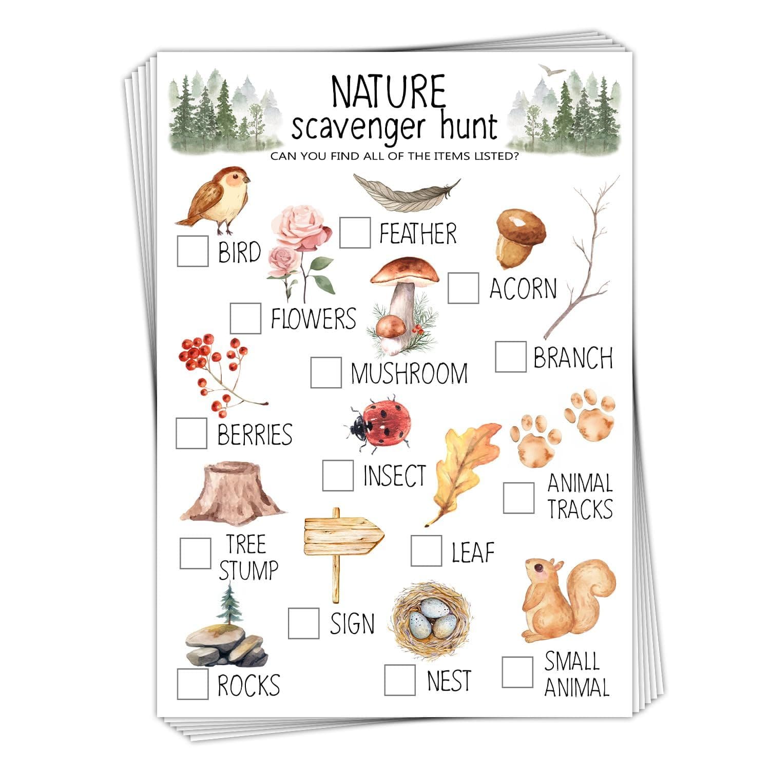 30 Pcs Nature Scavenger Hunt Cards - Fun Outdoor Activity for Family ...