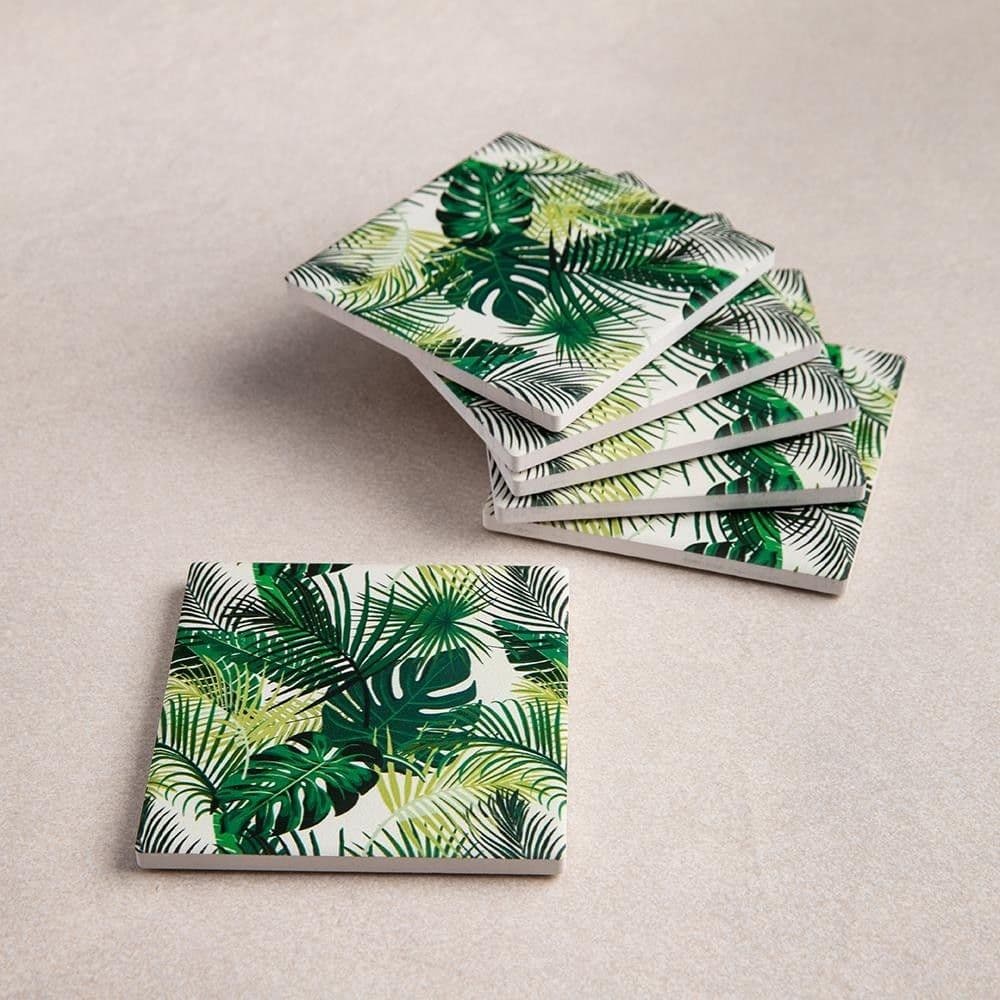Harman Ceramic 'Palm Leaf' Printed Coaster - Set of 6 (Multi Colour ...