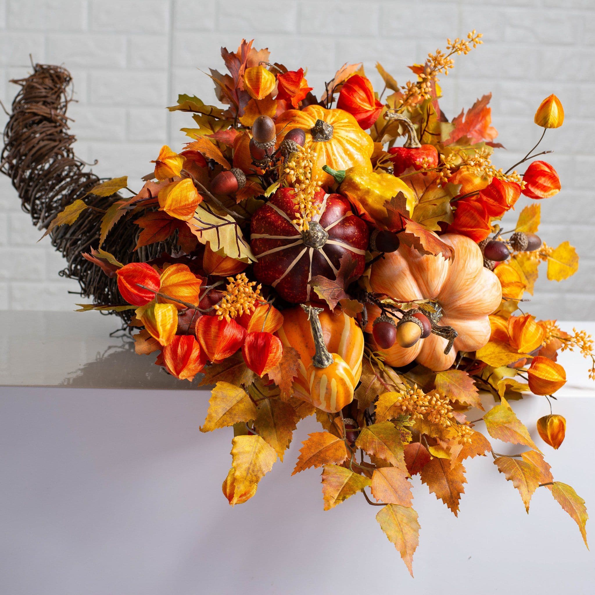 Fall's Grandeur Thanksgiving Cornucopia Centerpiece with Pumpkins ...