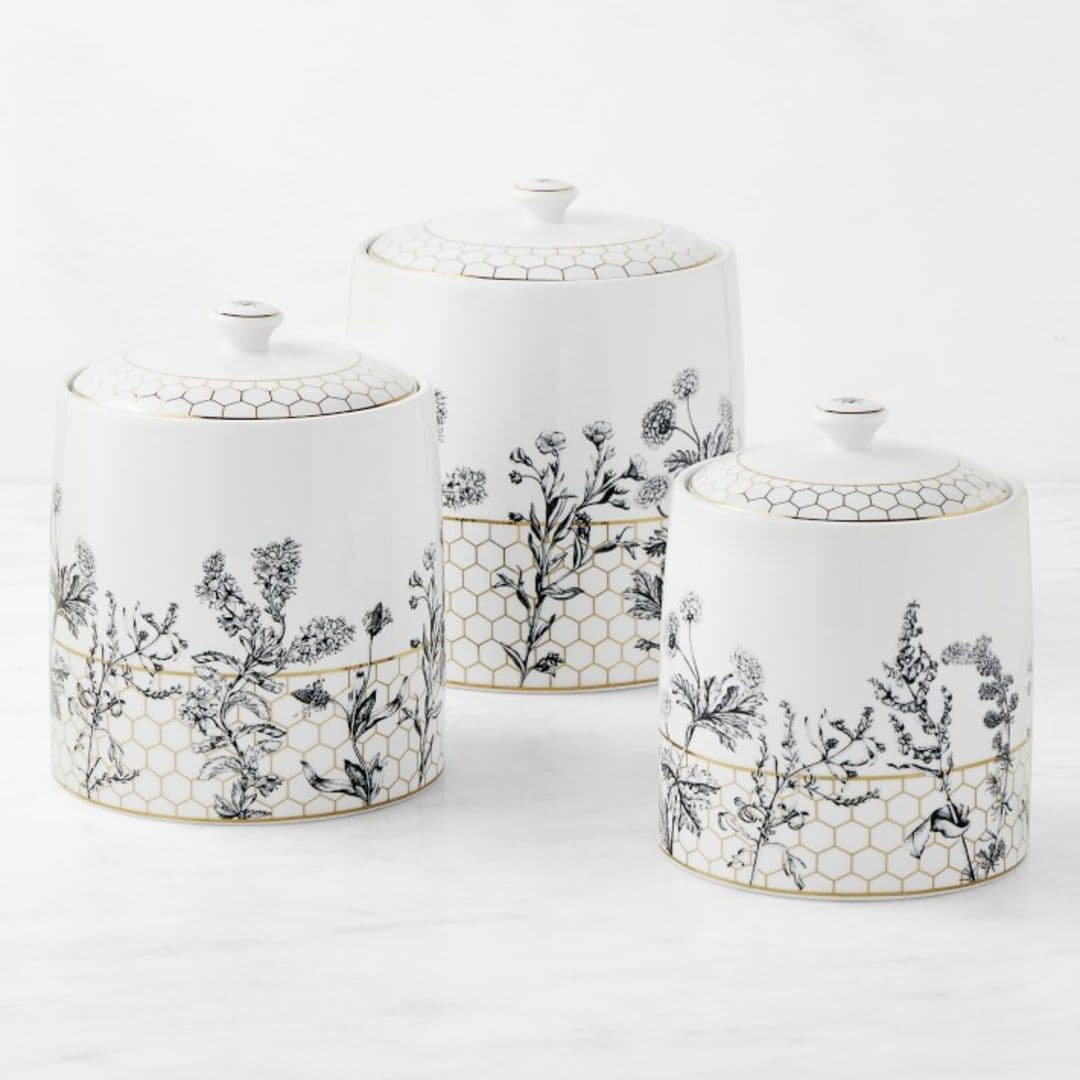 Williams Sonoma Honeycomb Porcelain Canister | Canisters, Ceramic ...