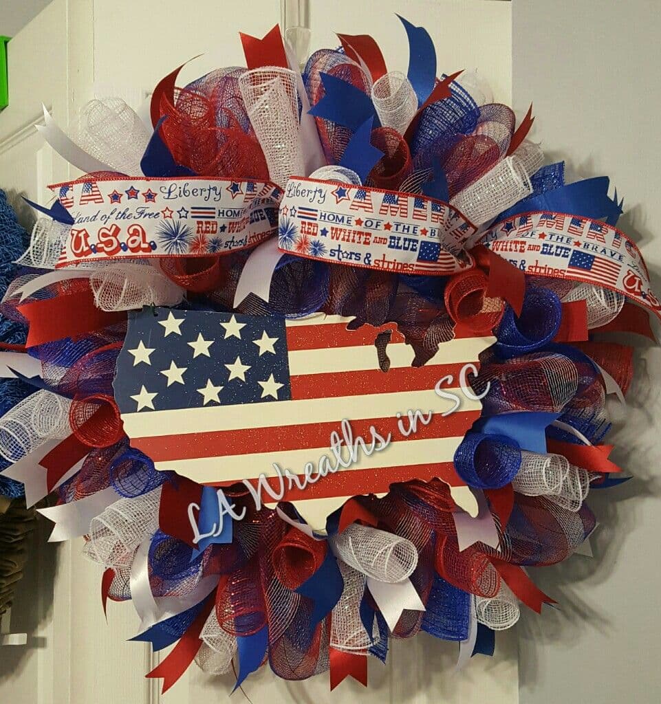 USA patriotic mesh wreath | Patriotic mesh wreath, Mesh wreaths, Deco ...