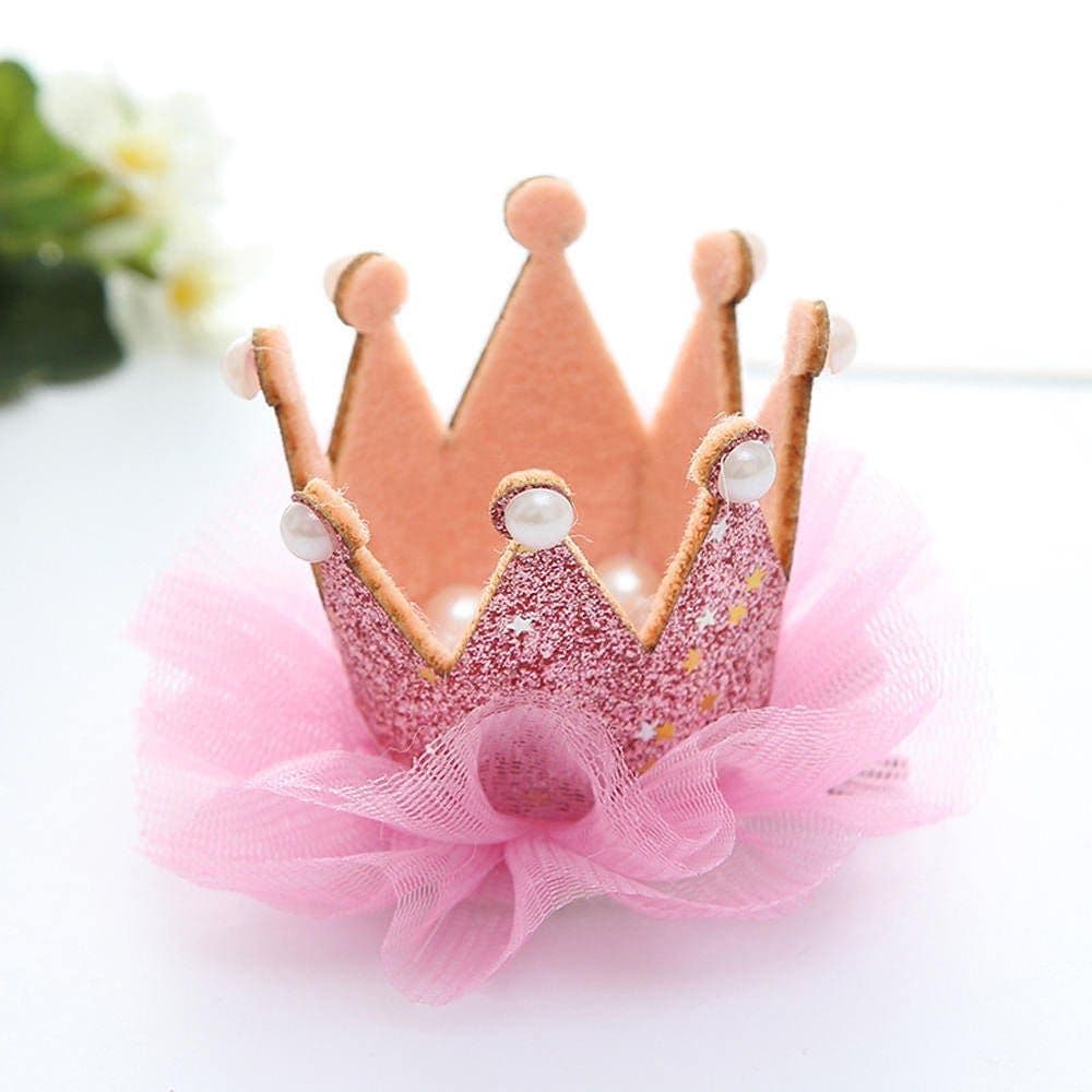 Gold pink sparkly glitter crown tiara tulle with pearls clip etsy – Artofit