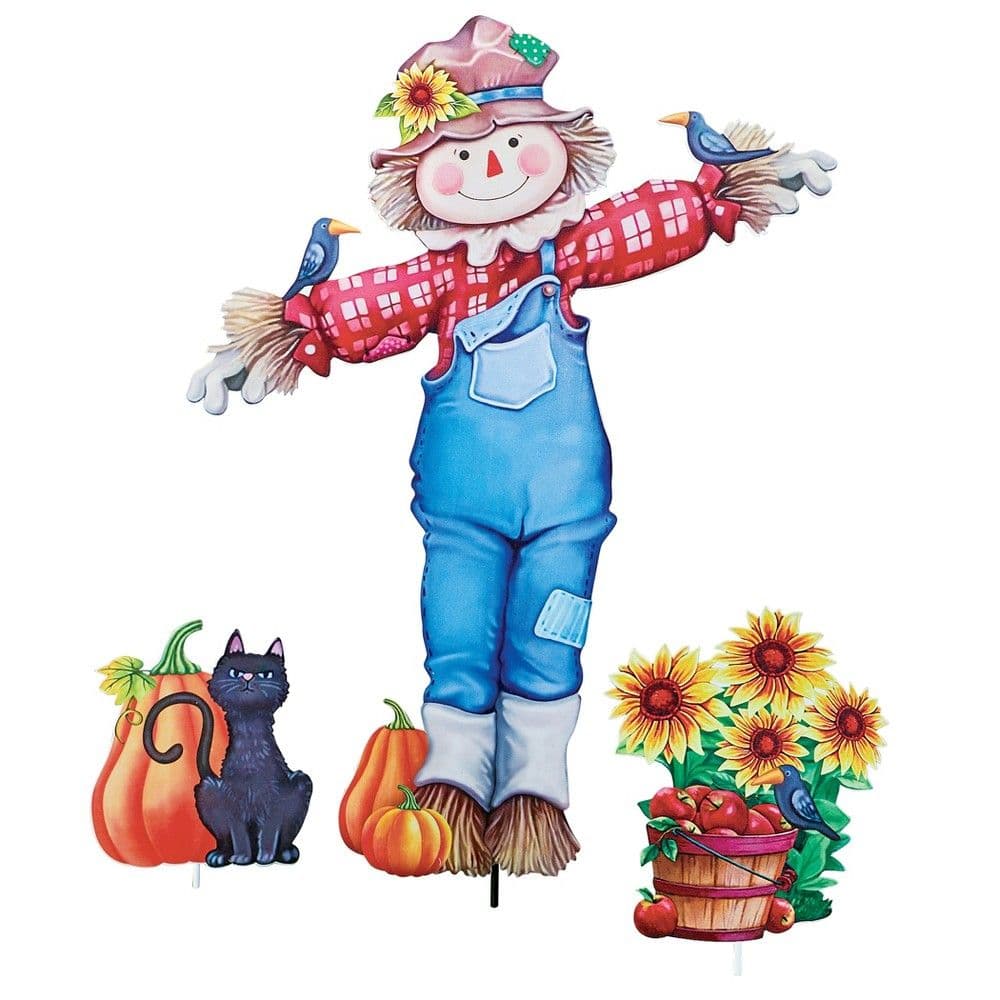 Collections Etc Happy Scarecrow 3pc. Outdoor Fall Stake Set Decoration ...