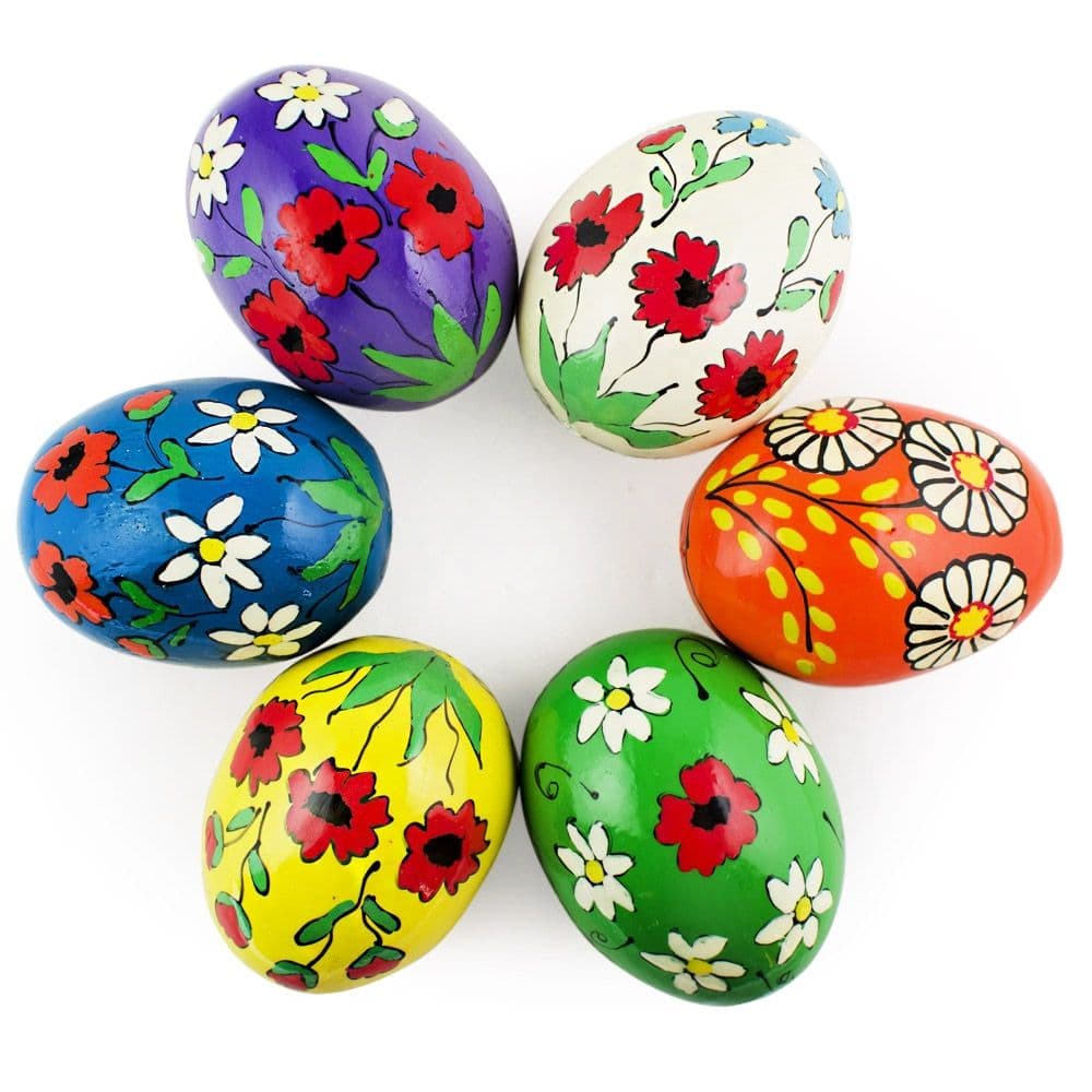 6 Hand Painted Flowers Wooden Easter Eggs | Easter egg crafts, Easter ...