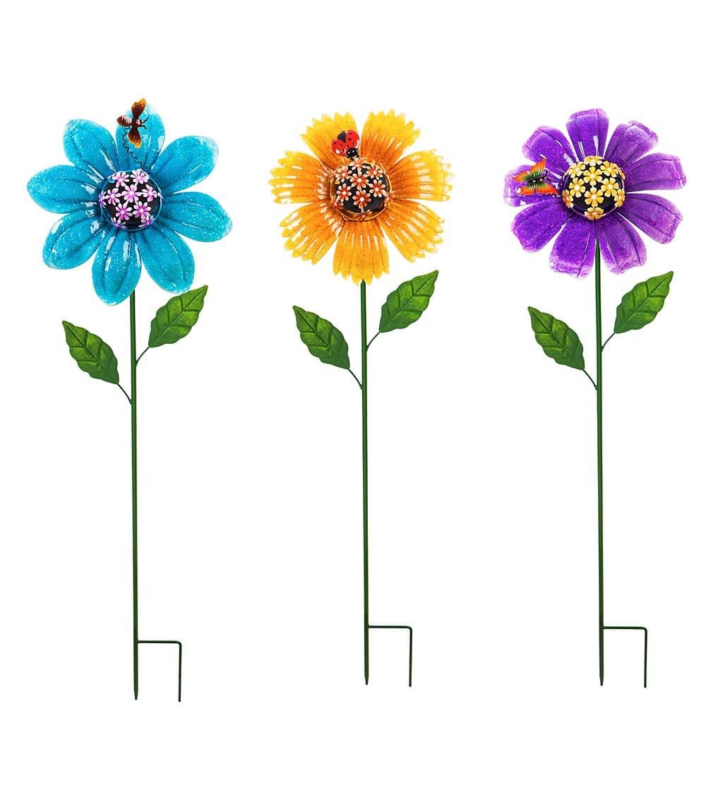 Secret Solar Flower Garden Stake - Blue | PlowHearth